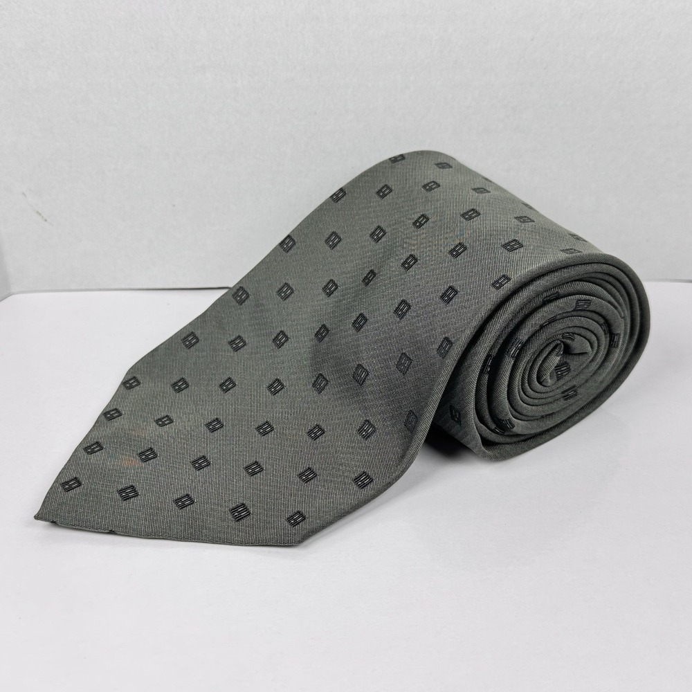 DKNY Tie Men's Black Gray Square Pattern 100% Silk Made in USA.